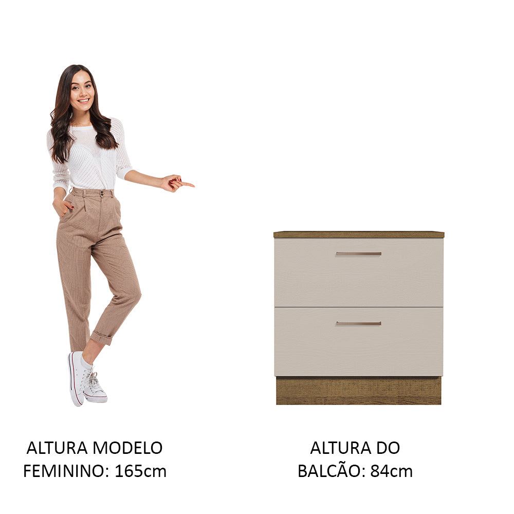 Balcão 80 cm 2 Gavetas Rustic/Crema Agata Madesa