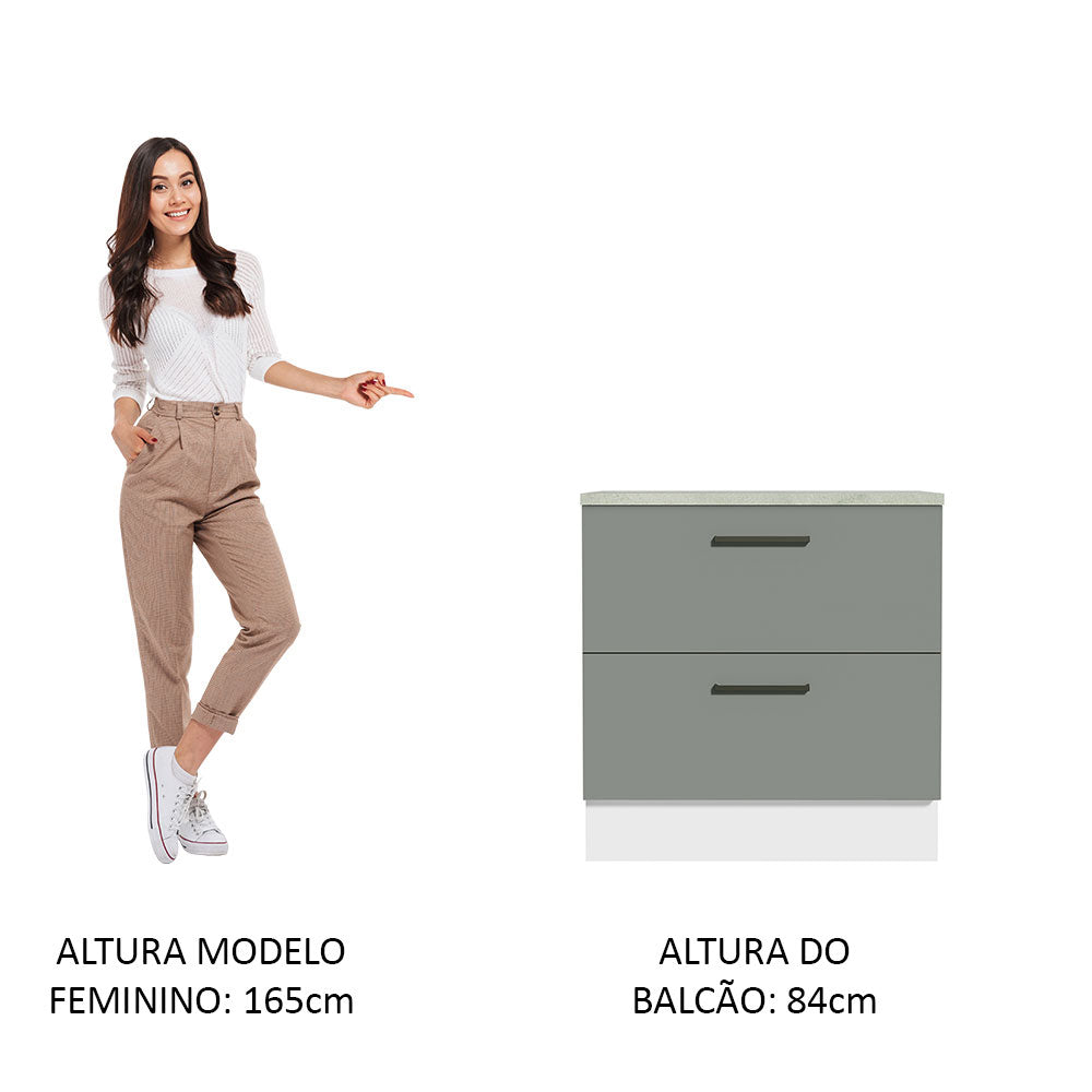 Balcão 80 cm 2 Gavetas Branco/Cinza Agata Madesa