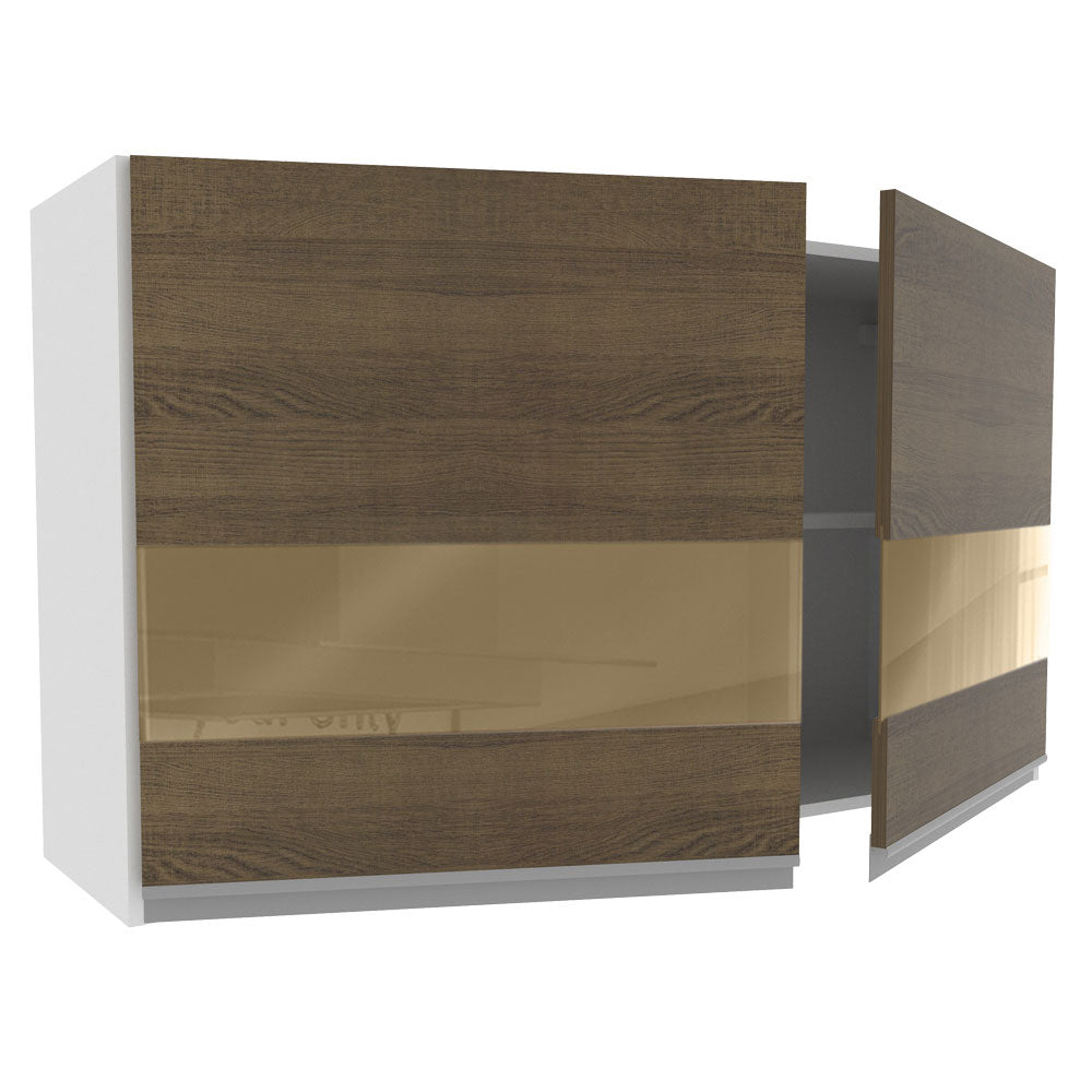 Armário Aéreo Madesa Acordes 100% MDF 120 cm 2 Portas Vidro Reflex Branco/Rustic