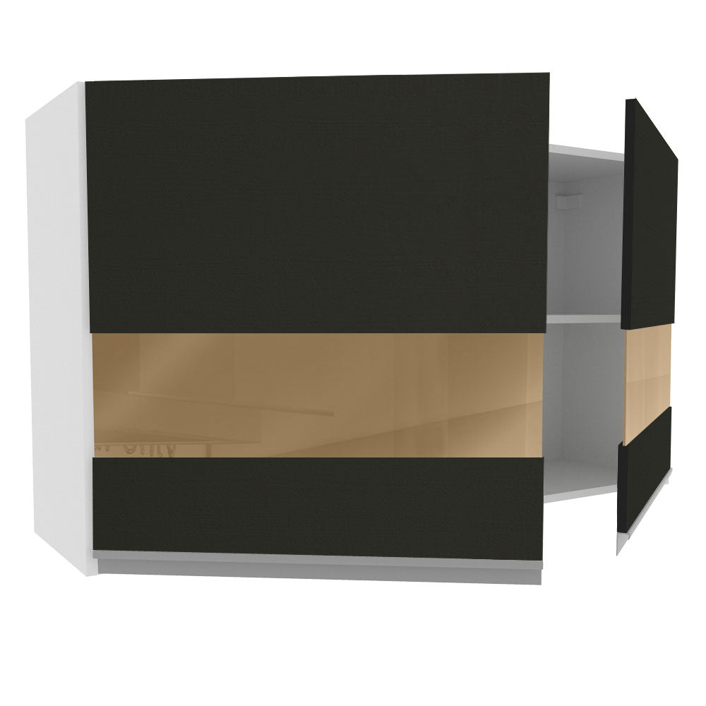 Armário Aéreo Madesa Glamy 120 cm 2 Portas com Vidro Branco/Preto