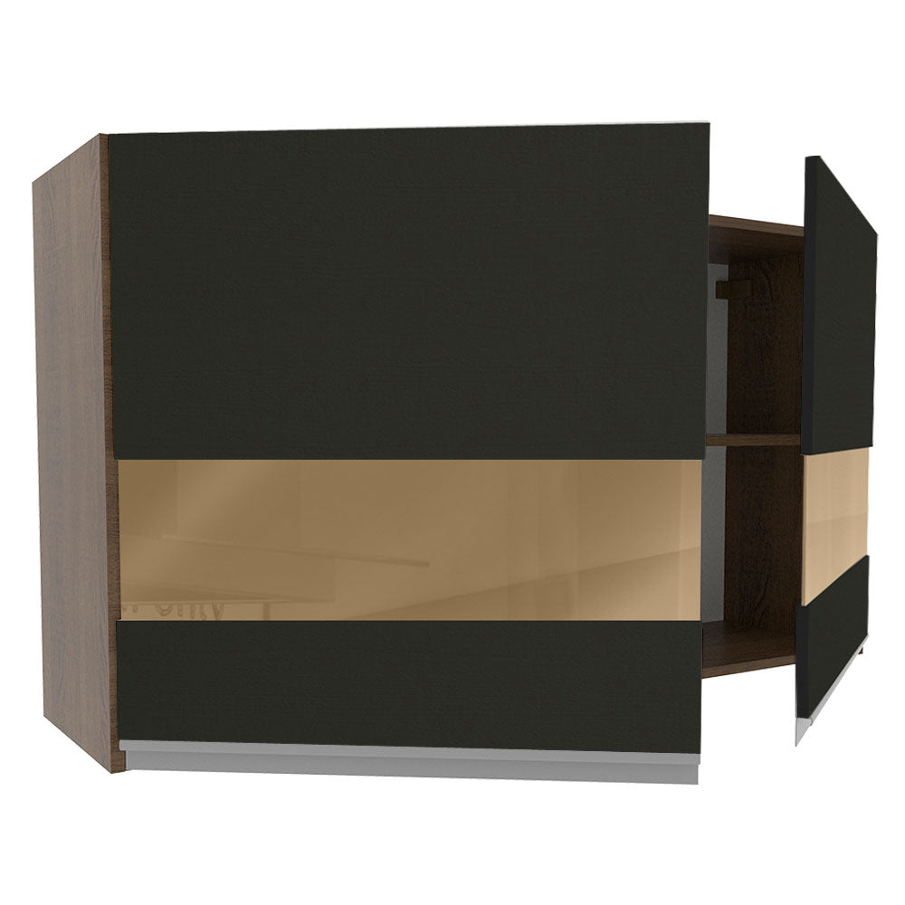 Armário Aéreo Madesa Glamy 120 cm 2 Portas com Vidro Rustic/Preto