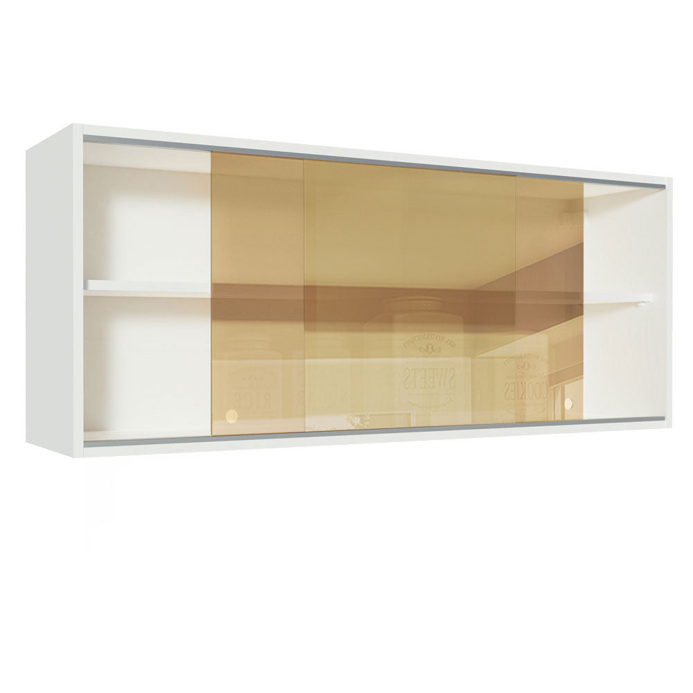 Armário Aéreo Madesa 2 Portas de Correr Vidro Reflex para Cozinhas Glamy, Lux, Agata e Reims Branco