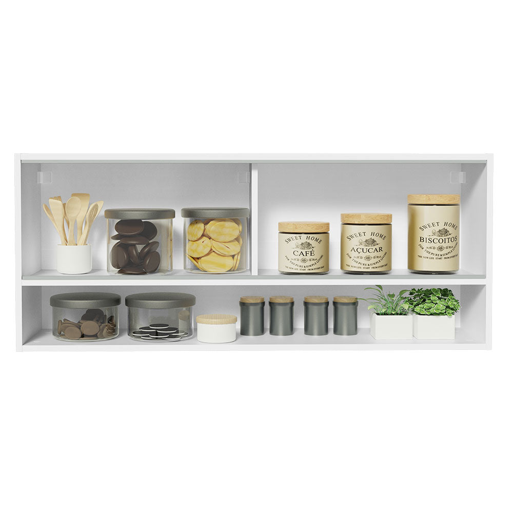 Armário Aéreo 120cm 2 Portas Correr Vidro Pontilhado 1 Nicho Branco para Cozinhas Glamy, Lux e Reims Madesa