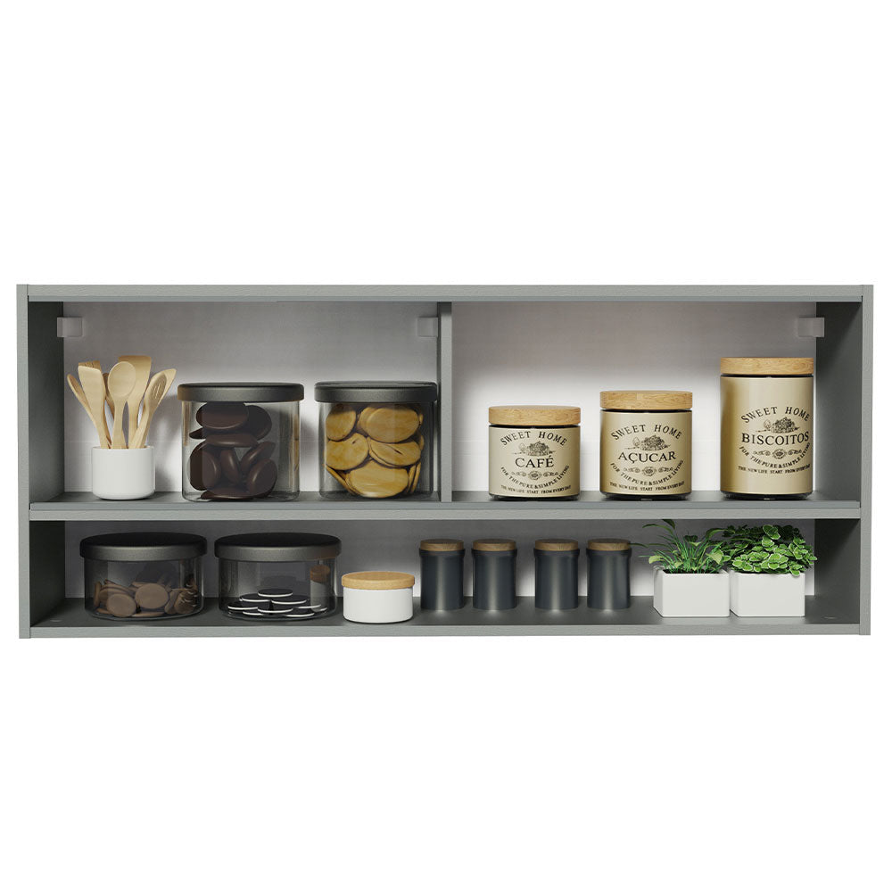 Armário Aéreo 2 Portas de Correr de Vidro Neutral e 1 Nicho Cinza Nice Madesa