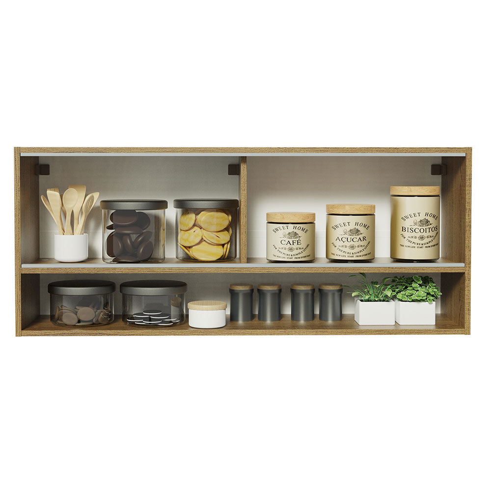 Armário Aéreo 120cm 2 Portas Correr Vidro Neutral 1 Nicho Rustic para Cozinhas Glamy, Lux e Reims Madesa