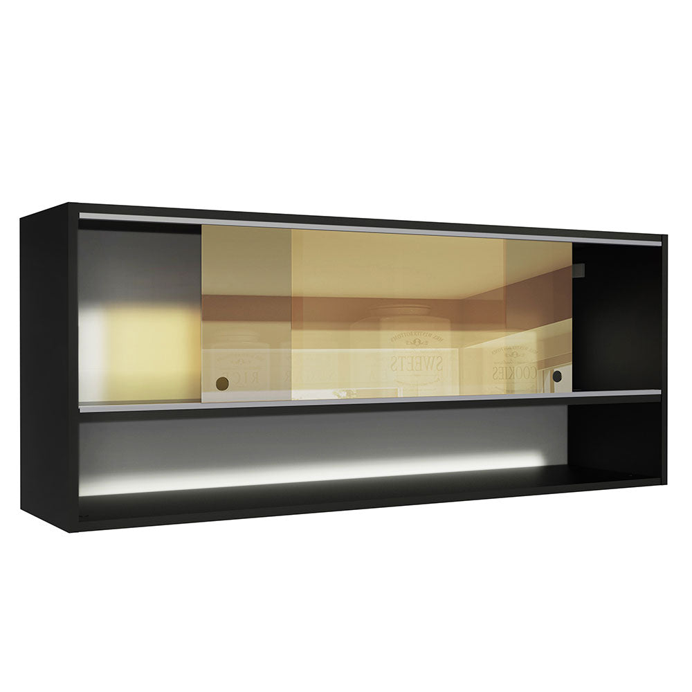 Armário Aéreo Madesa Reims 120cm 2 Portas de Correr de Vidro Reflex 1 Nicho Preto