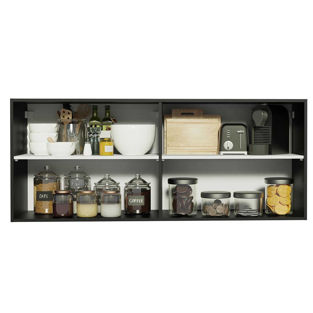 Armário Aéreo de Cozinha 120 x 50 cm 2 Portas Preto Madesa Reims