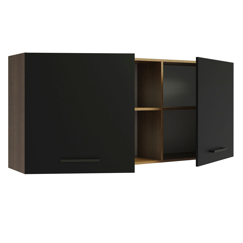 Armário Aéreo Madesa Agata 150 cm 2 Portas e 2 Nichos Rustic/Preto