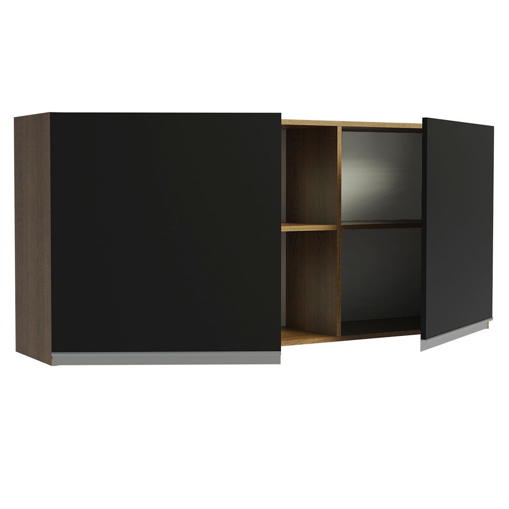 Armário Aéreo Madesa Glamy 150 cm 2 Portas e 2 Nichos Rustic/Preto