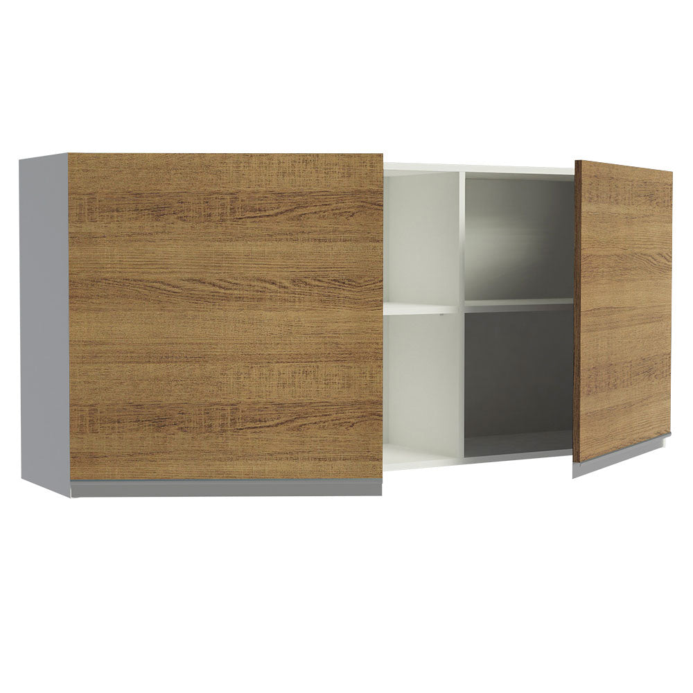 Armário Aéreo Madesa Glamy 150 cm 2 Portas e 2 Nichos Branco/Rustic