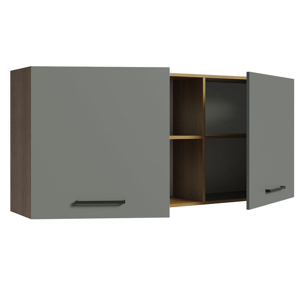 Armário Aéreo Madesa Agata 150 cm 2 Portas e 2 Nichos Rustic/Cinza