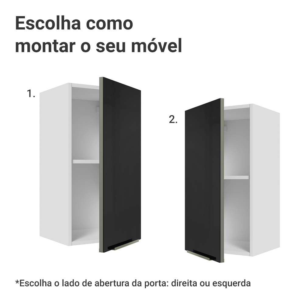Armário Aéreo Madesa Lux 35 cm 1 Porta Branco/Preto