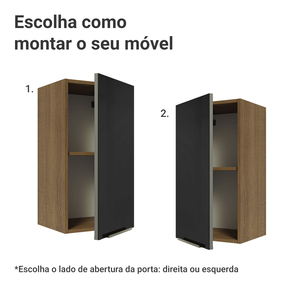 Armário Aéreo Madesa Lux 35 cm 1 Porta Rustic/Preto