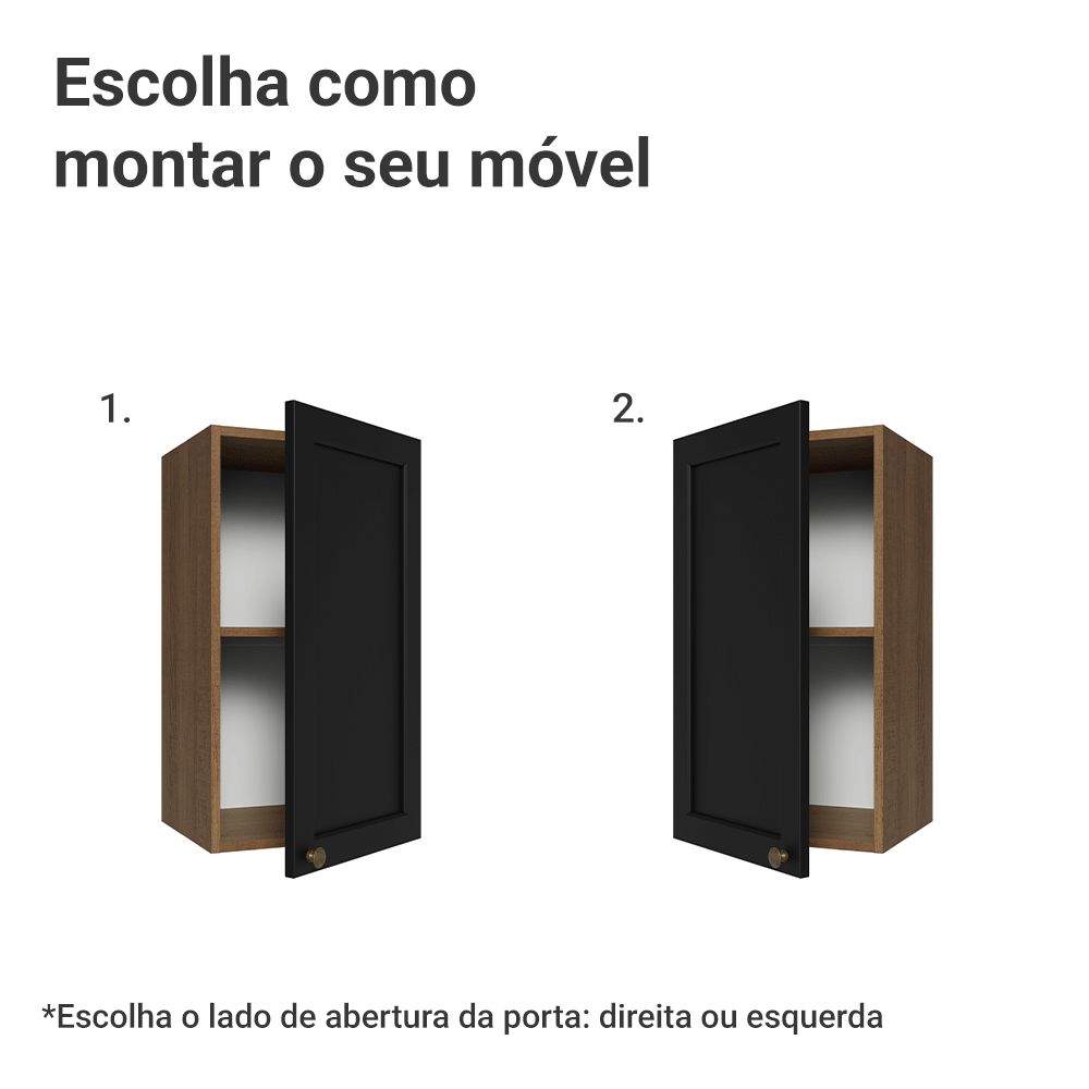 Armário Aéreo 35 cm 1 Porta Rustic/Preto Vik Madesa