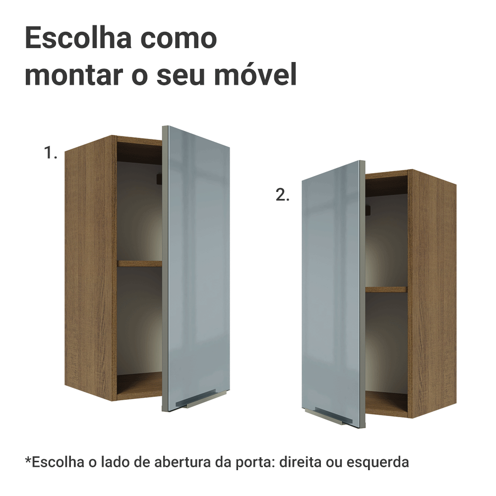Armário Aéreo Madesa Lux 35 cm 1 Porta Rustic/Cinza