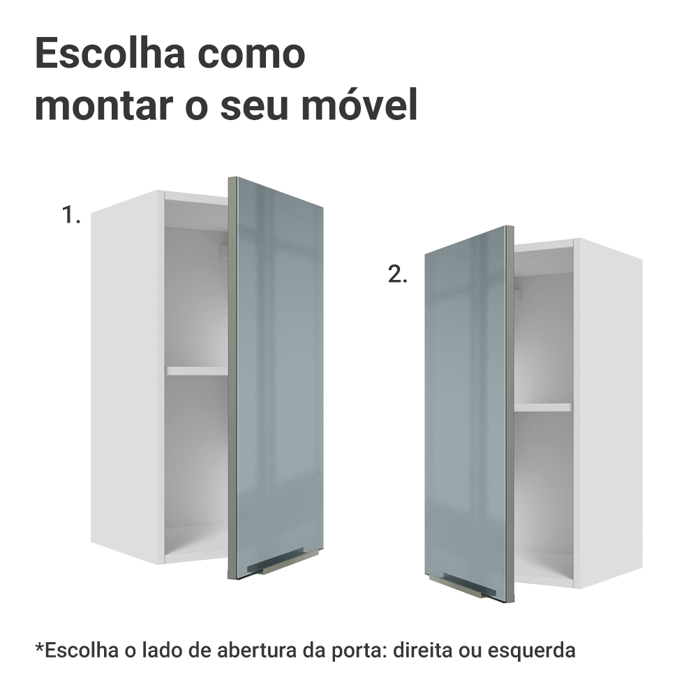 Armário Aéreo Madesa Lux 35 cm 1 Porta Branco/Cinza