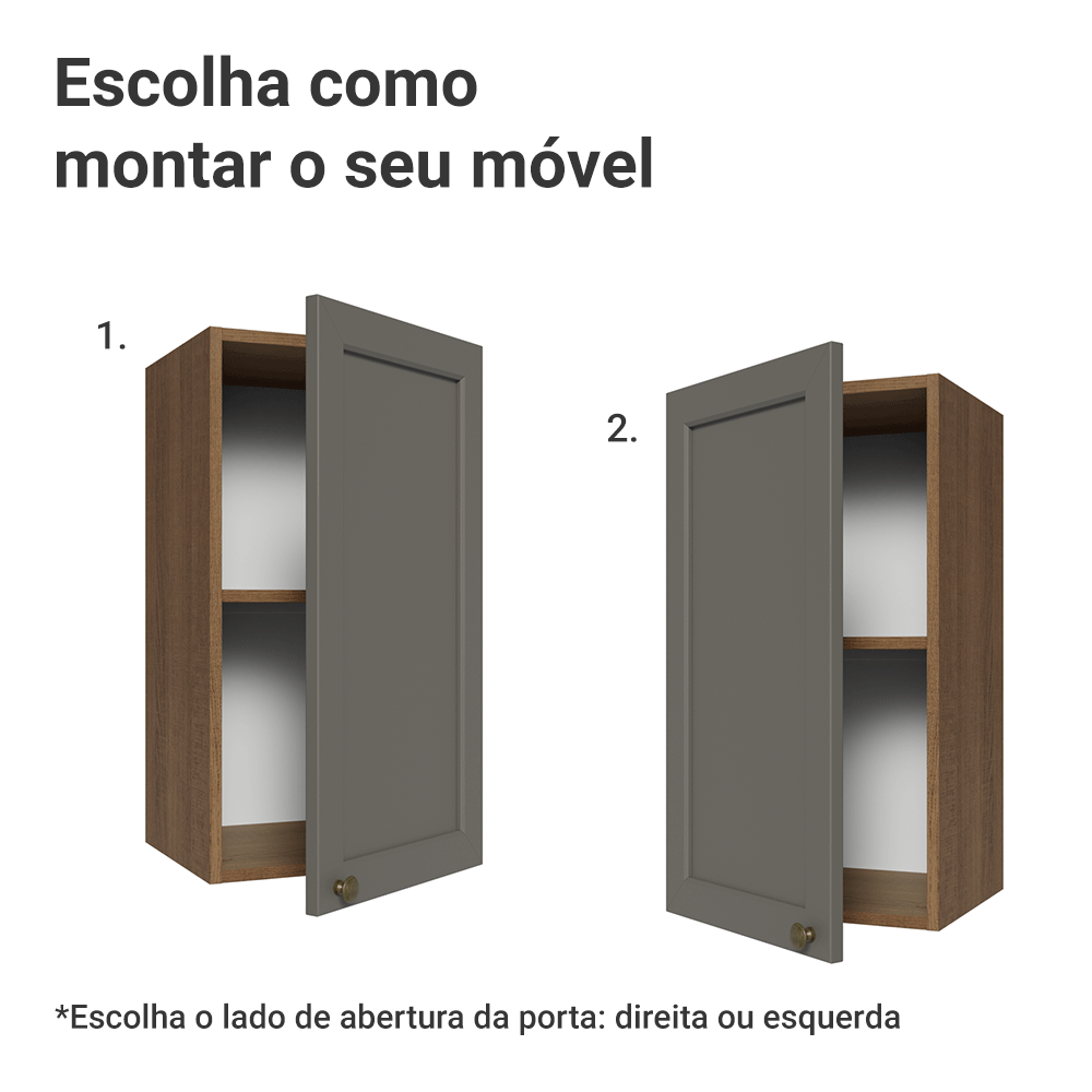 Armário Aéreo 35 cm 1 Porta Rustic/Cinza Vik Madesa