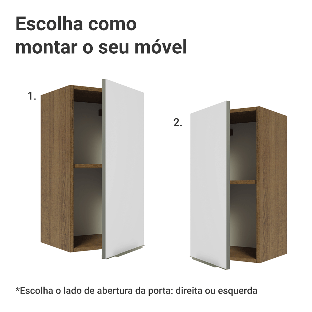 Armário Aéreo Madesa Lux 35 cm 1 Porta Rustic/Branco Veludo