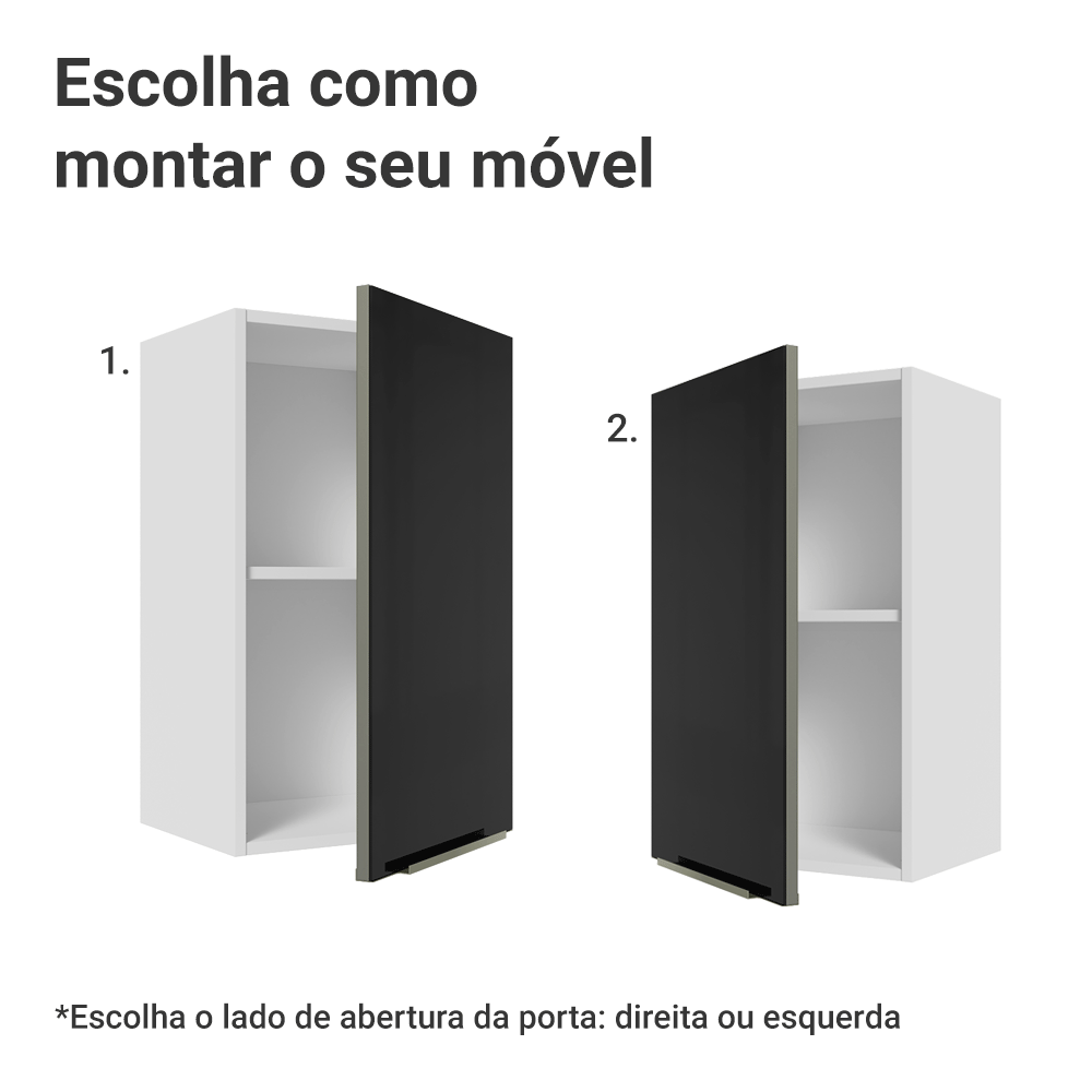 Armário Aéreo Madesa Lux 40 cm 1 Porta Branco/Preto