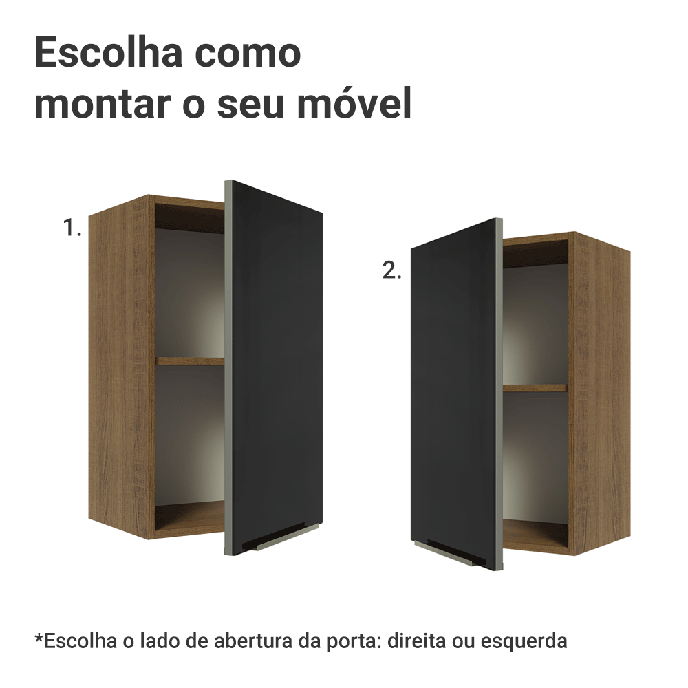 Armário Aéreo Madesa Lux 40 cm 1 Porta Rustic/Preto