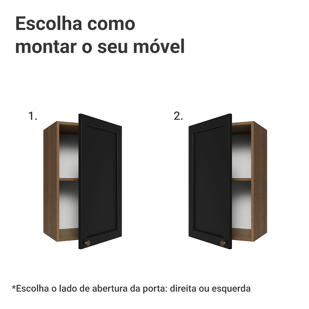 Armário Aéreo 40 cm 1 Porta Rustic/Preto Vik Madesa