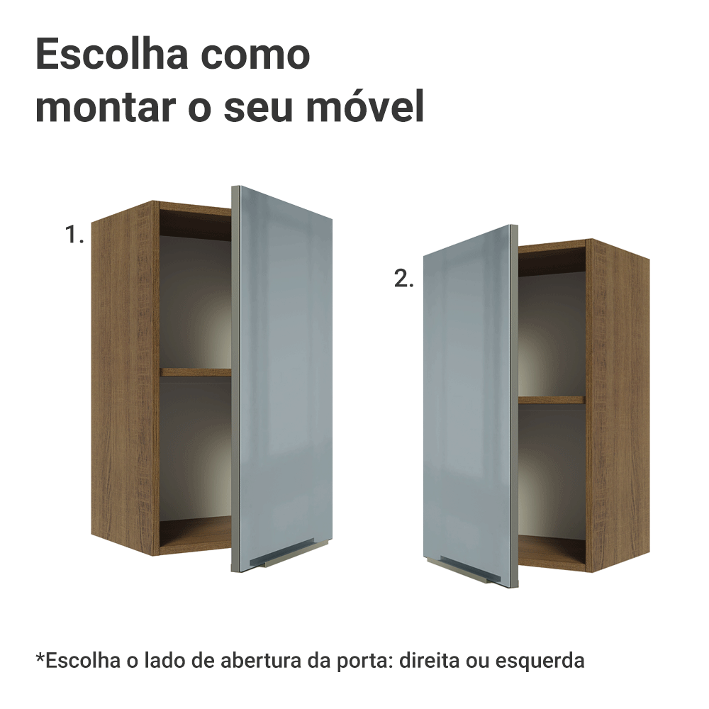 Armário Aéreo Madesa Lux 40 cm 1 Porta Rustic/Cinza
