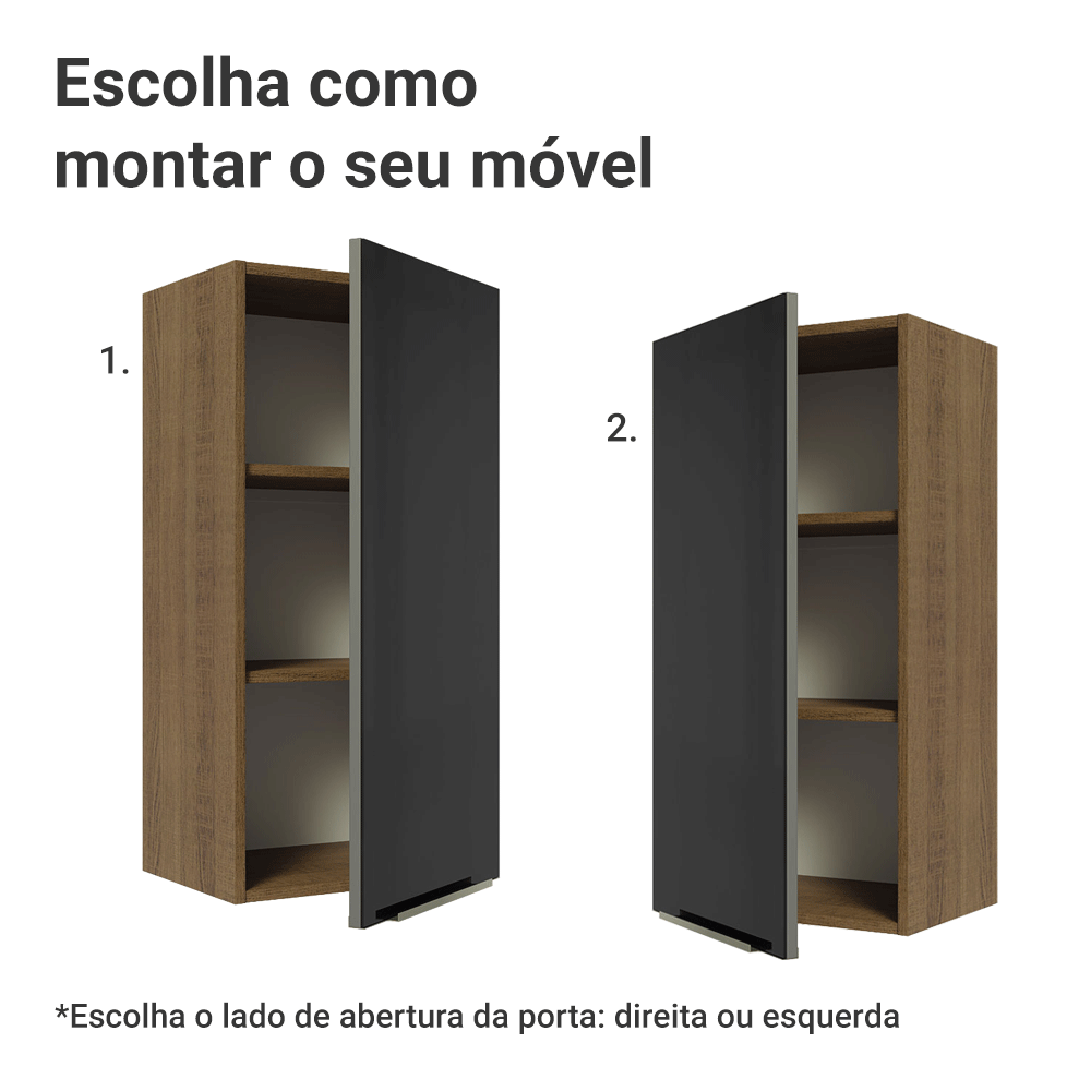 Armário Aéreo Madesa Lux 40 x 83 cm 1 Porta Rustic/Preto