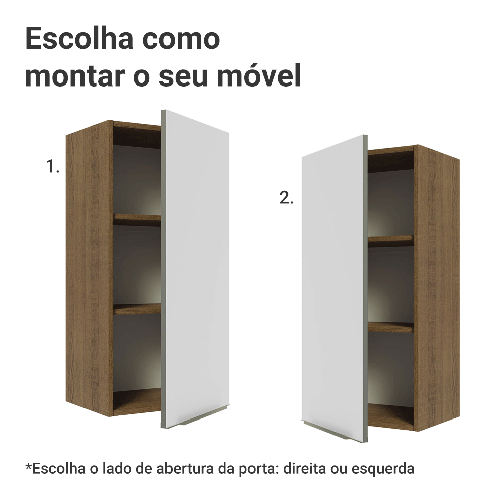 Armário Aéreo 40 x 83 cm 1 Porta Rustic/Branco Veludo Lux Madesa