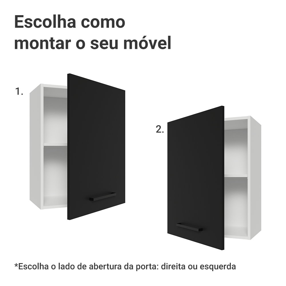 Armário Aéreo 50cm 1 Porta Branco/Preto Agata Madesa