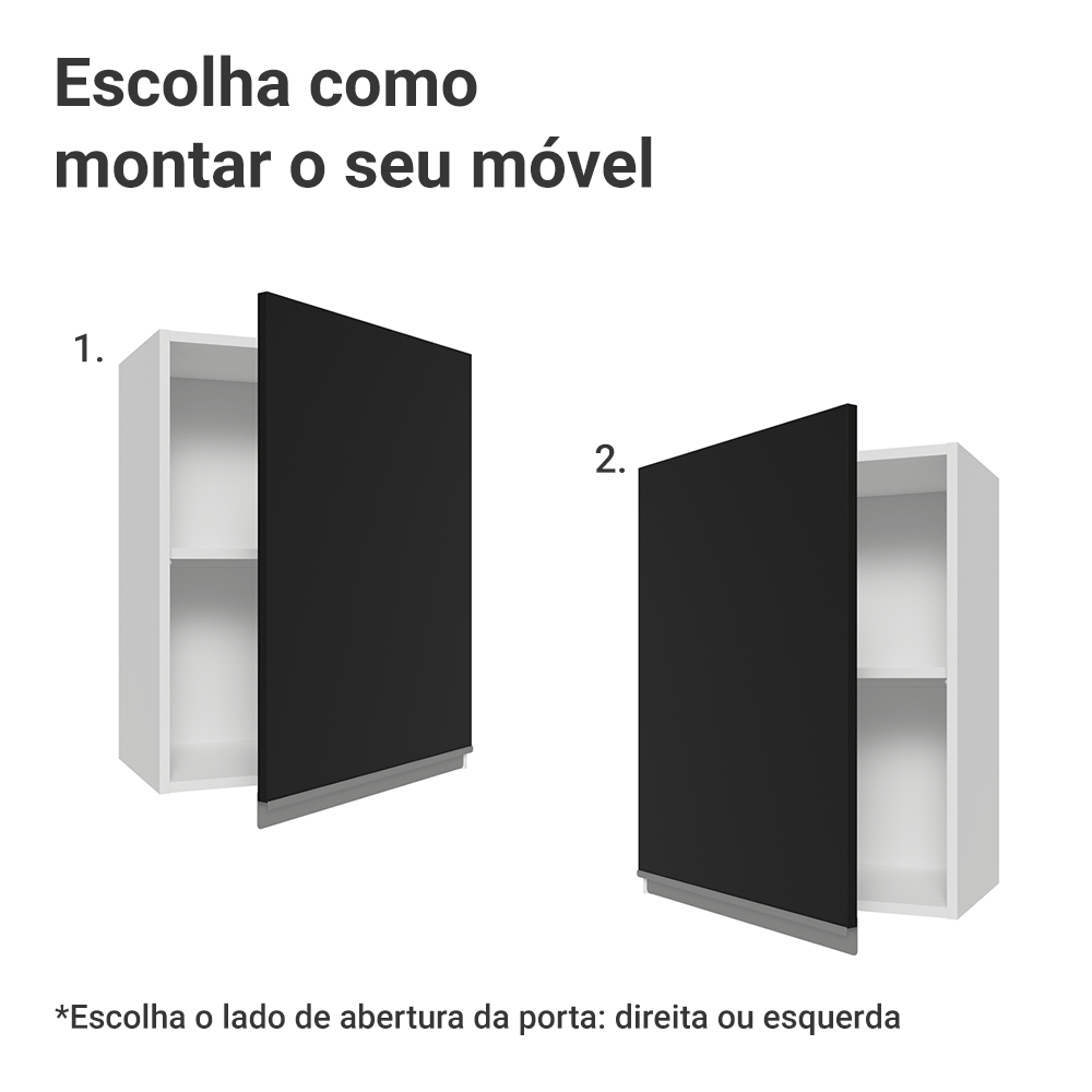 Armário Aéreo 50cm 1 Porta Branco/Preto Glamy Madesa