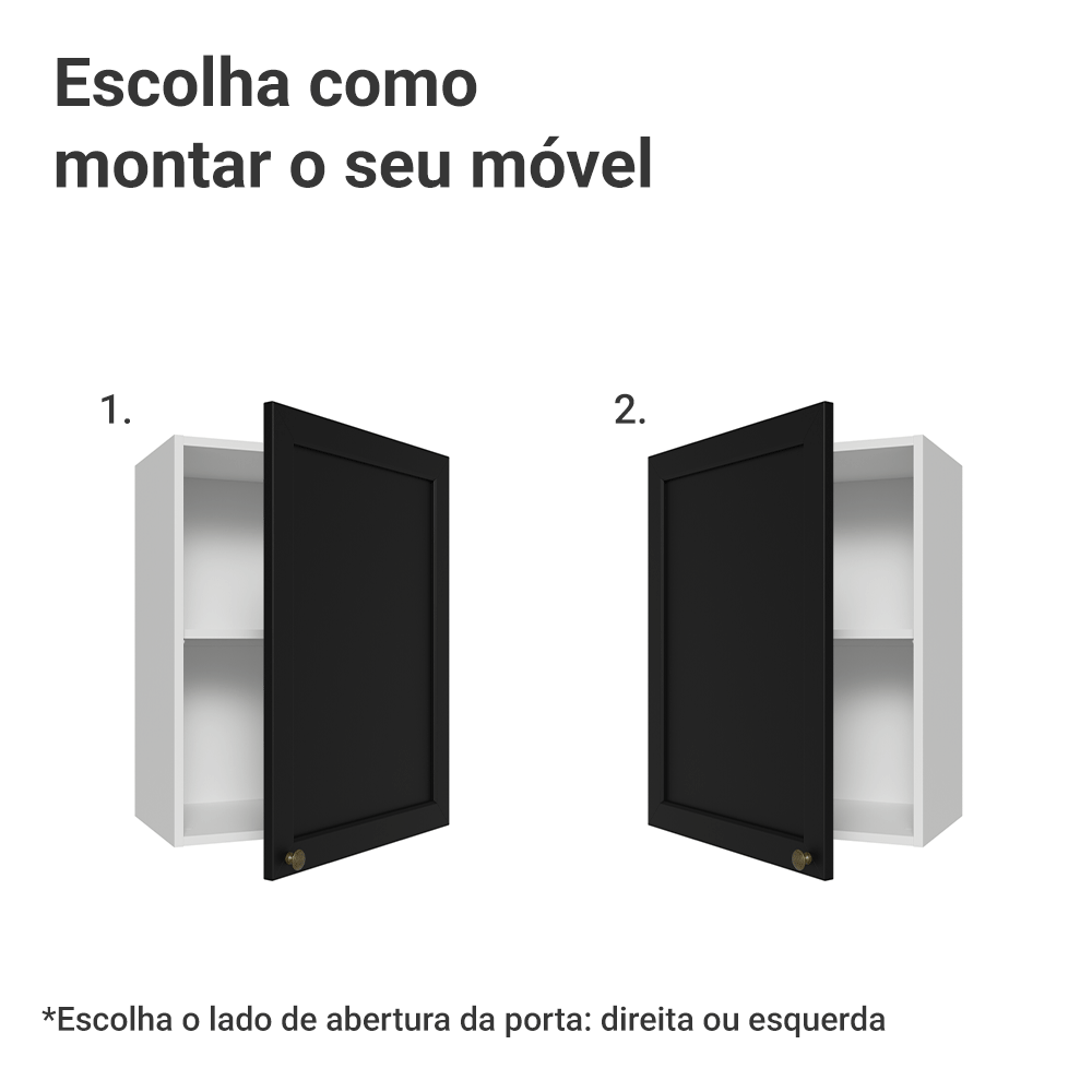 Armário Aéreo 50 cm 1 Porta Branco/Preto Vik Madesa