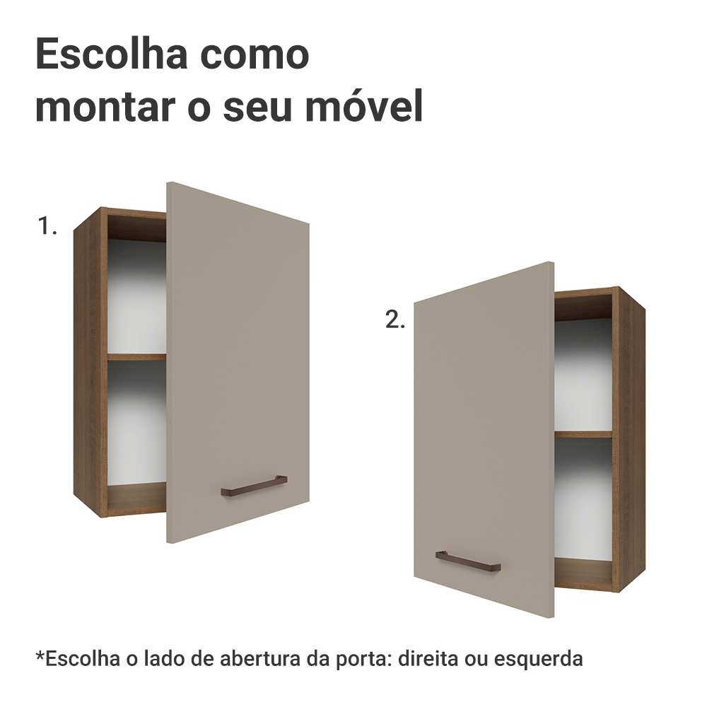 Armário Aéreo 50cm 1 Porta Rustic/Crema Agata Madesa