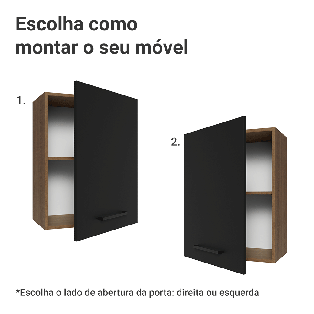 Armário Aéreo 50cm 1 Porta Rustic/Preto Agata Madesa
