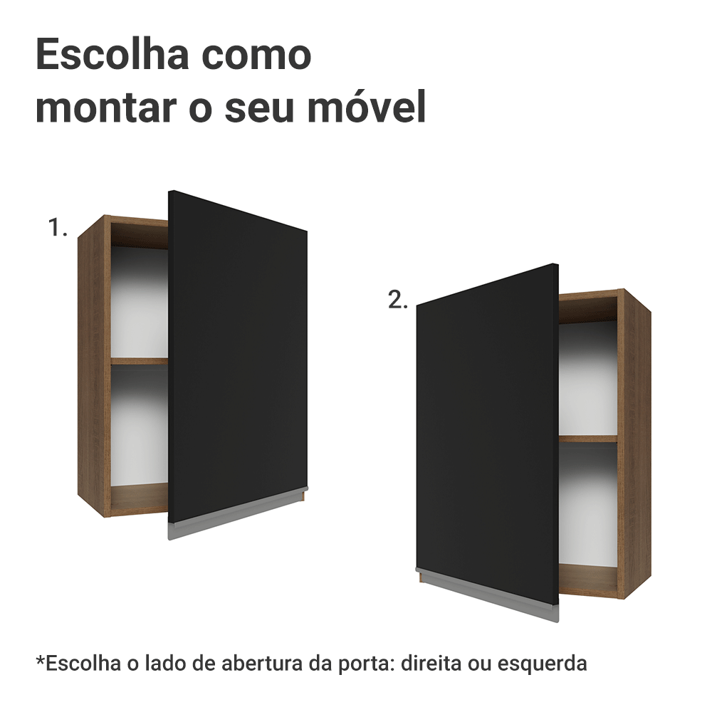 Armário Aéreo 50cm 1 Porta Rustic/Preto Glamy Madesa