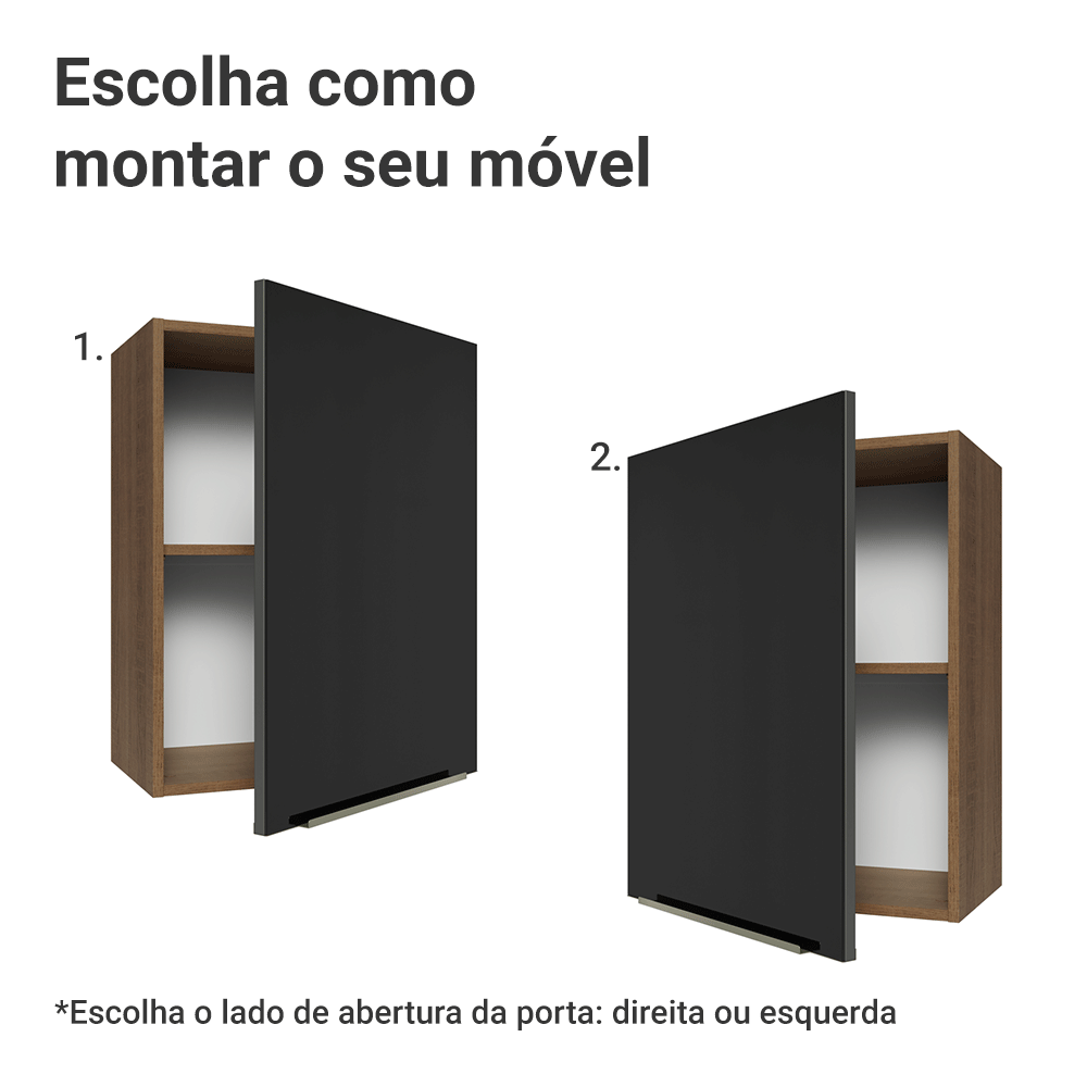 Armário Aéreo 50cm 1 Porta Rustic/Preto Lux Madesa