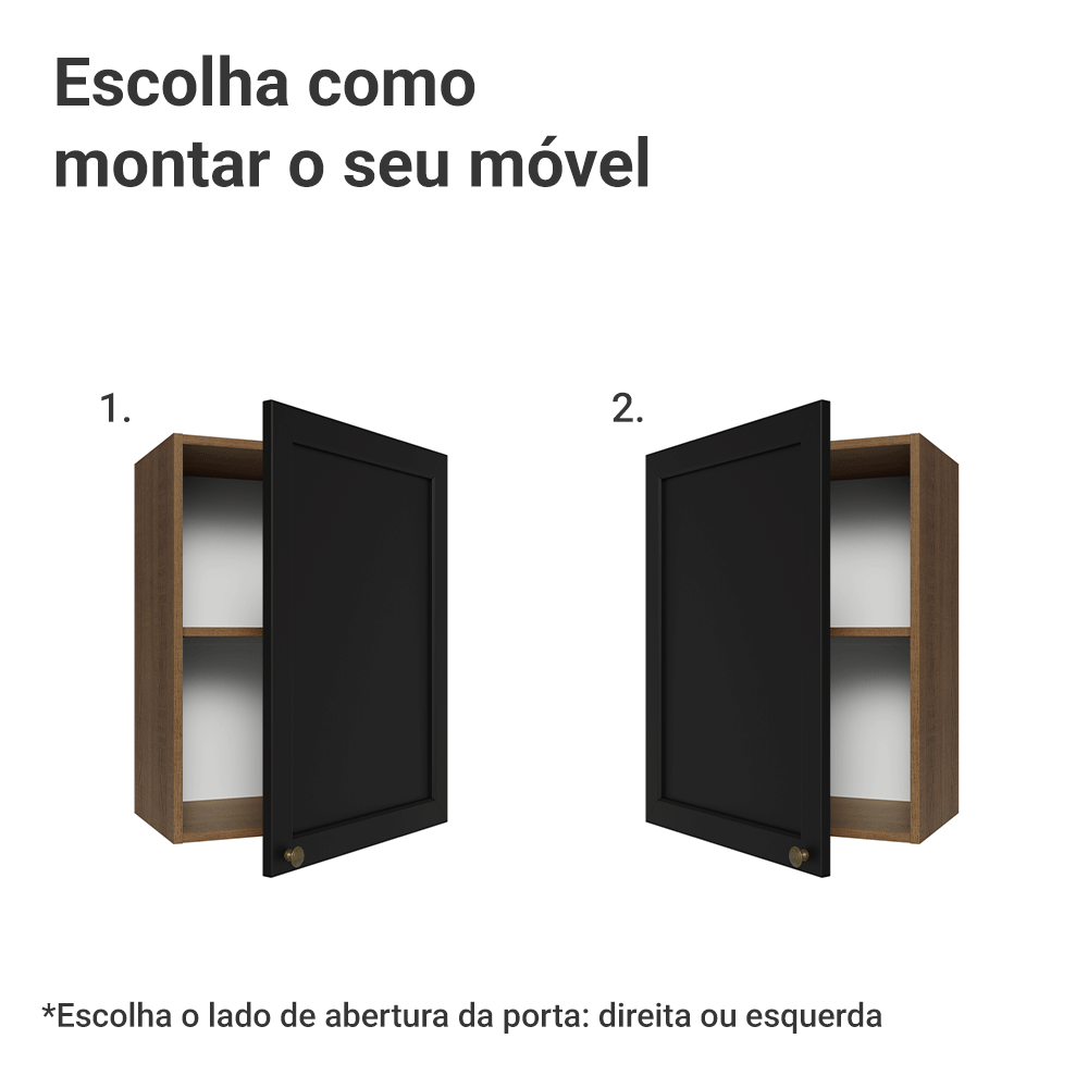 Armário Aéreo 50cm 1 Porta Rustic/Preto Vik Madesa