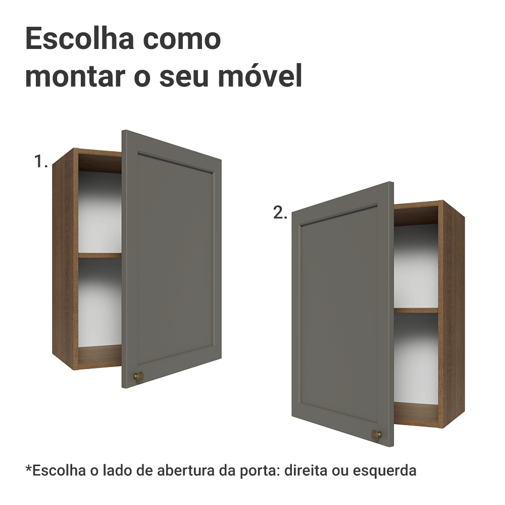 Armário Aéreo 50cm 1 Porta Rustic/Cinza Vik Madesa