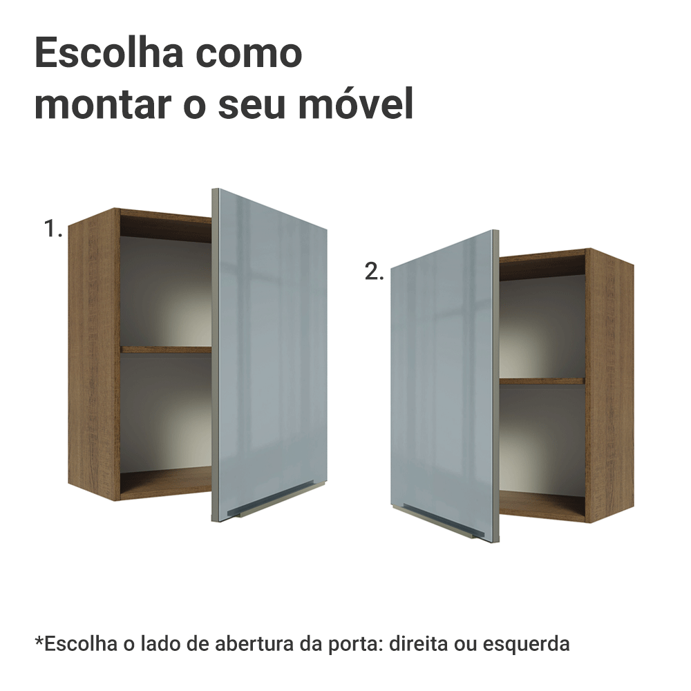 Armário Aéreo Madesa Lux 60 cm 1 Porta Rustic/Cinza