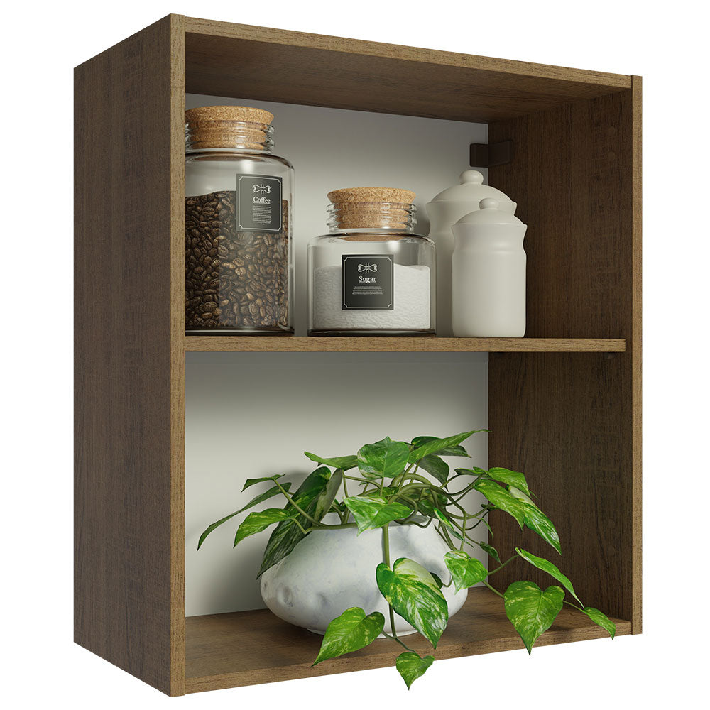 Armário Aéreo 60 cm com 2 Nichos Abertos para Cozinha Madesa Lux, Glamy, Agata, Stella Rustic