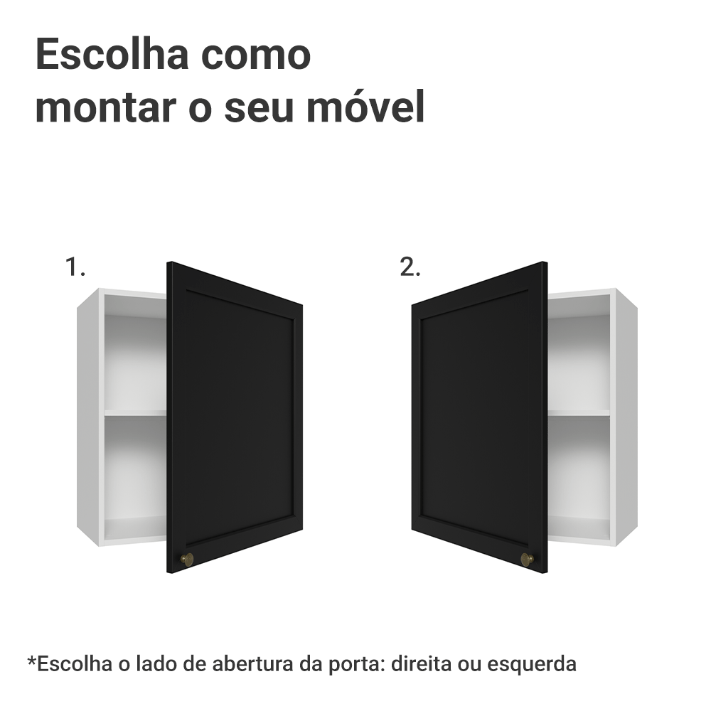 Armário Aéreo 60 cm 1 Porta Branco/Preto Vik Madesa