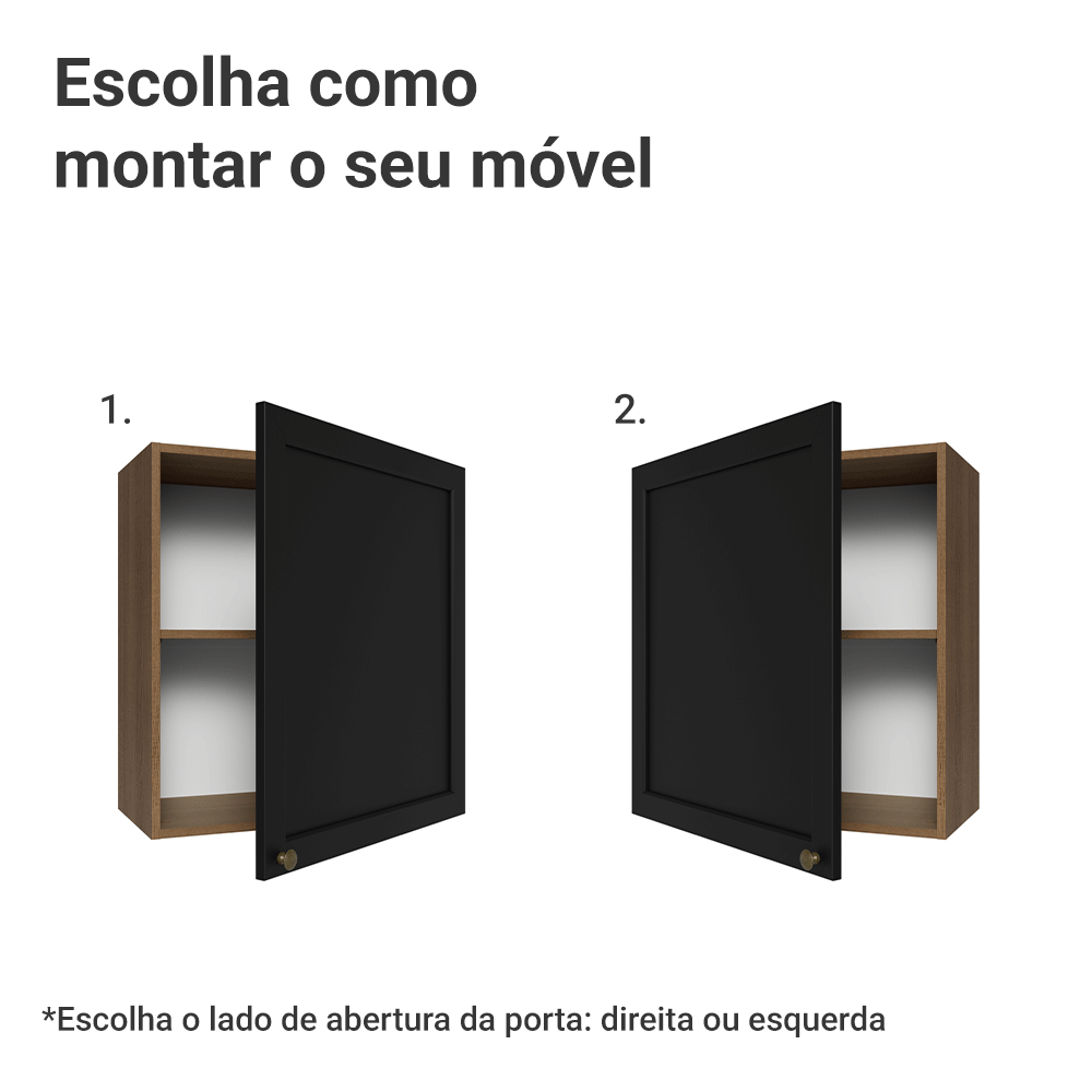 Armário Aéreo 60 cm 1 Porta Rustic/Preto Vik Madesa