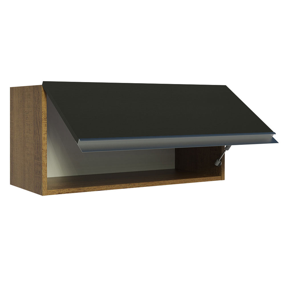 Armário Aéreo de Cozinha Madesa Glamy 70 cm 1 Porta Basculante Rustic/Preto