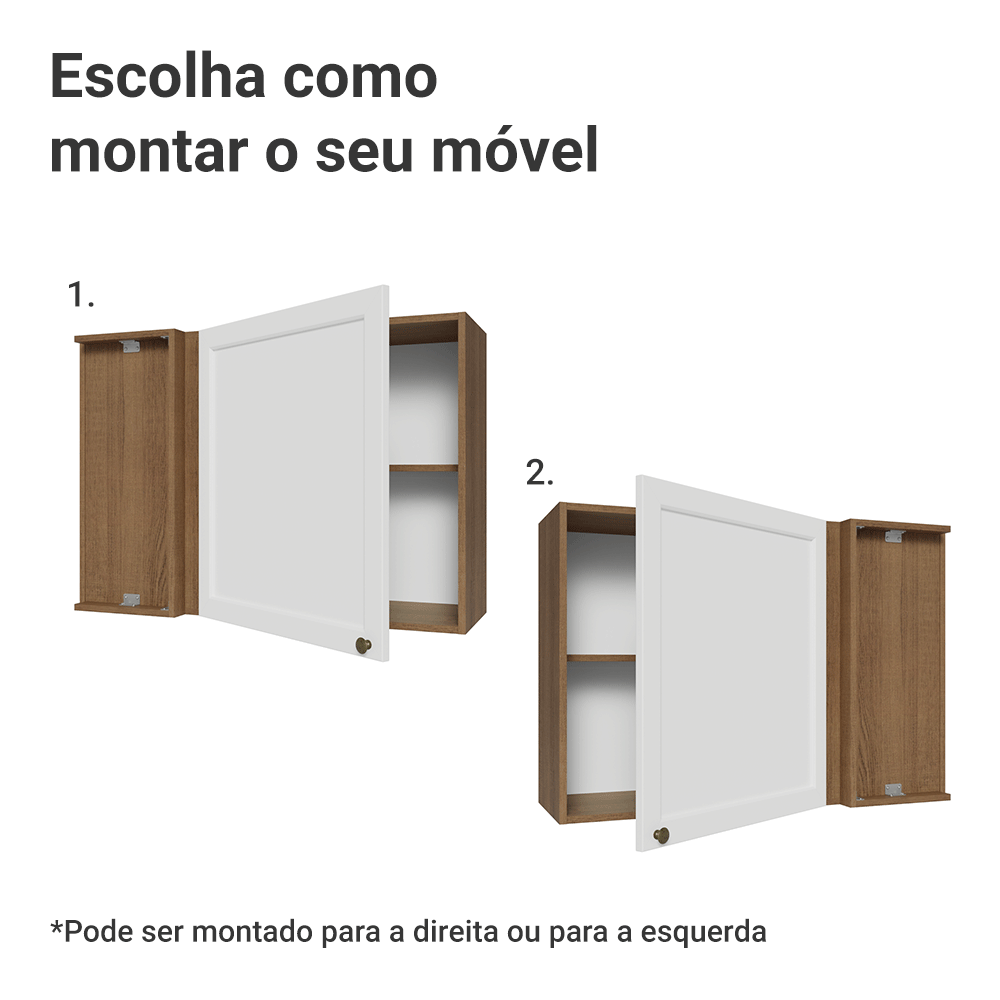 Armário Aéreo de Canto 1 Porta Rustic/Branco Vik Madesa