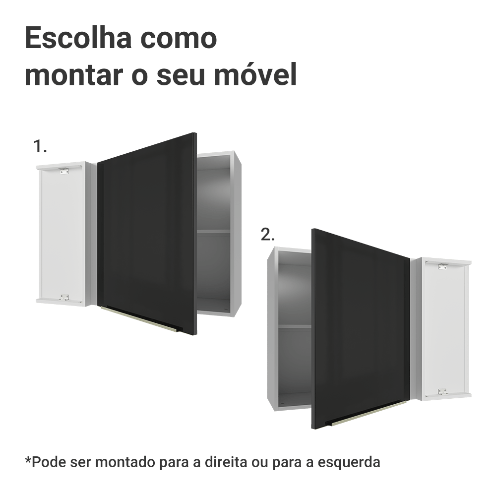 Armário Aéreo de Canto 1 Porta Branco/Preto Lux Madesa