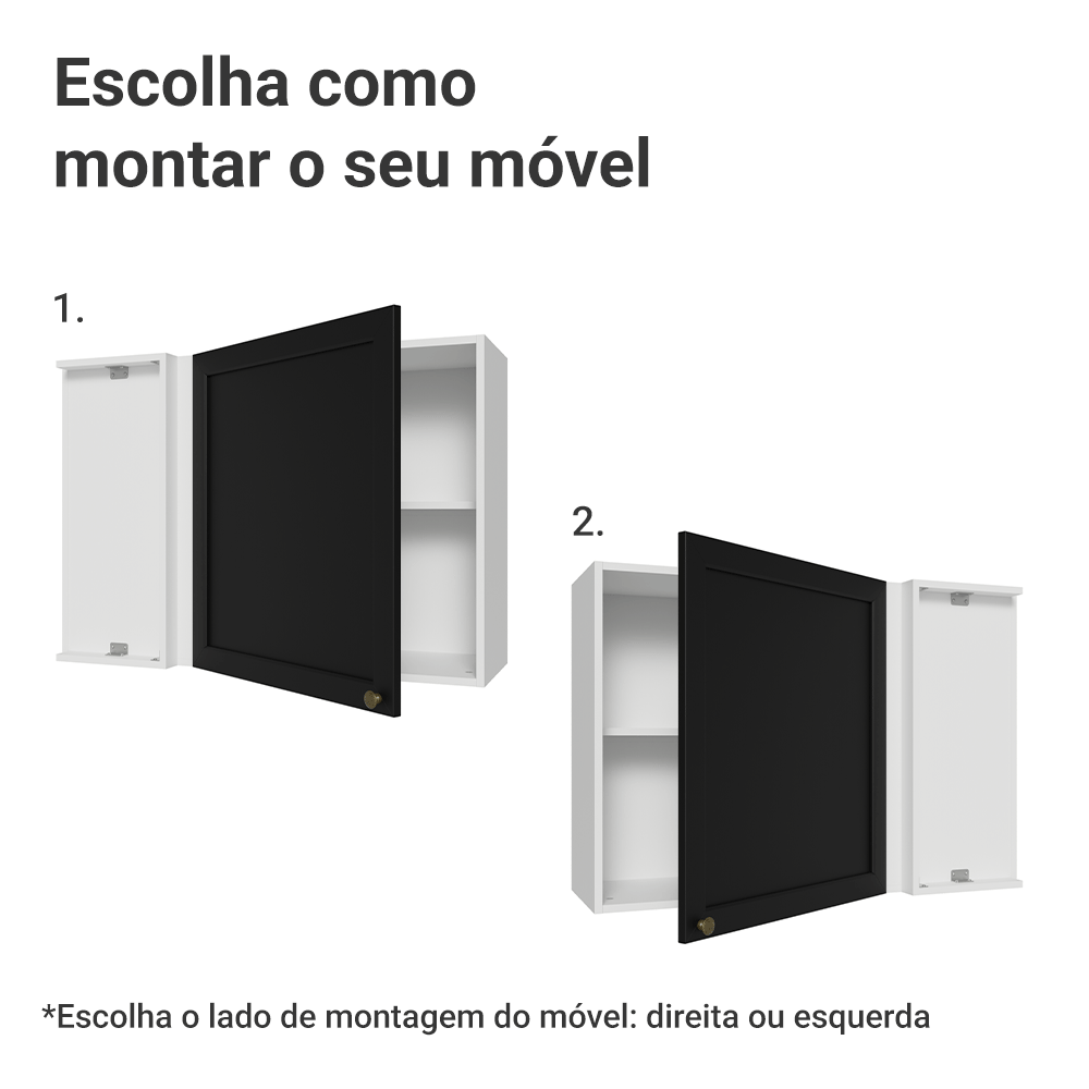 Armário Aéreo de Canto 1 Porta Branco/Preto Vik Madesa