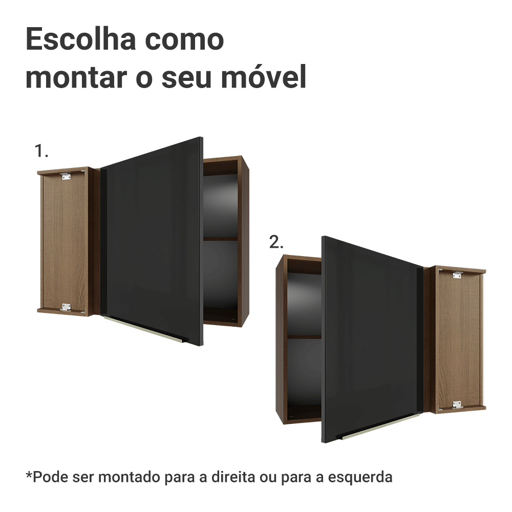 Armário Aéreo de Canto 1 Porta Rustic/Preto Lux Madesa
