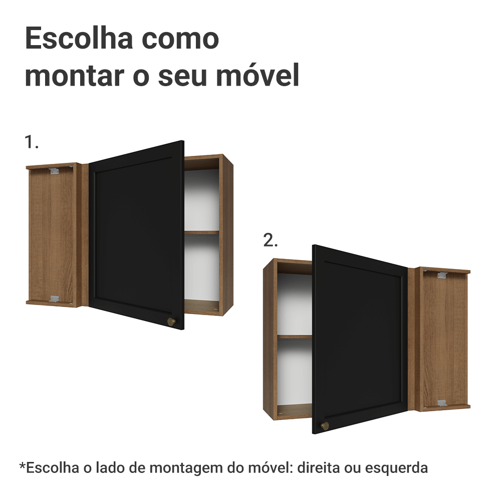 Armário Aéreo de Canto 1 Porta Rustic/Preto Vik Madesa