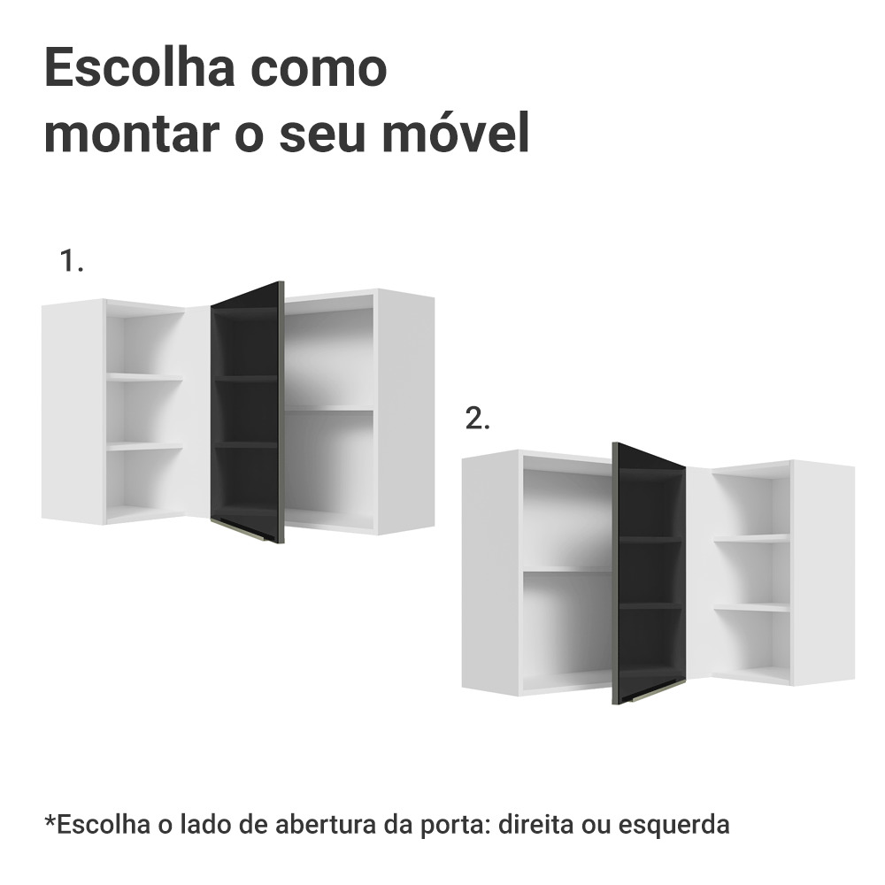 Armário Aéreo de Canto com Adega Acoplada Madesa Lux 1 Porta Branco/Preto