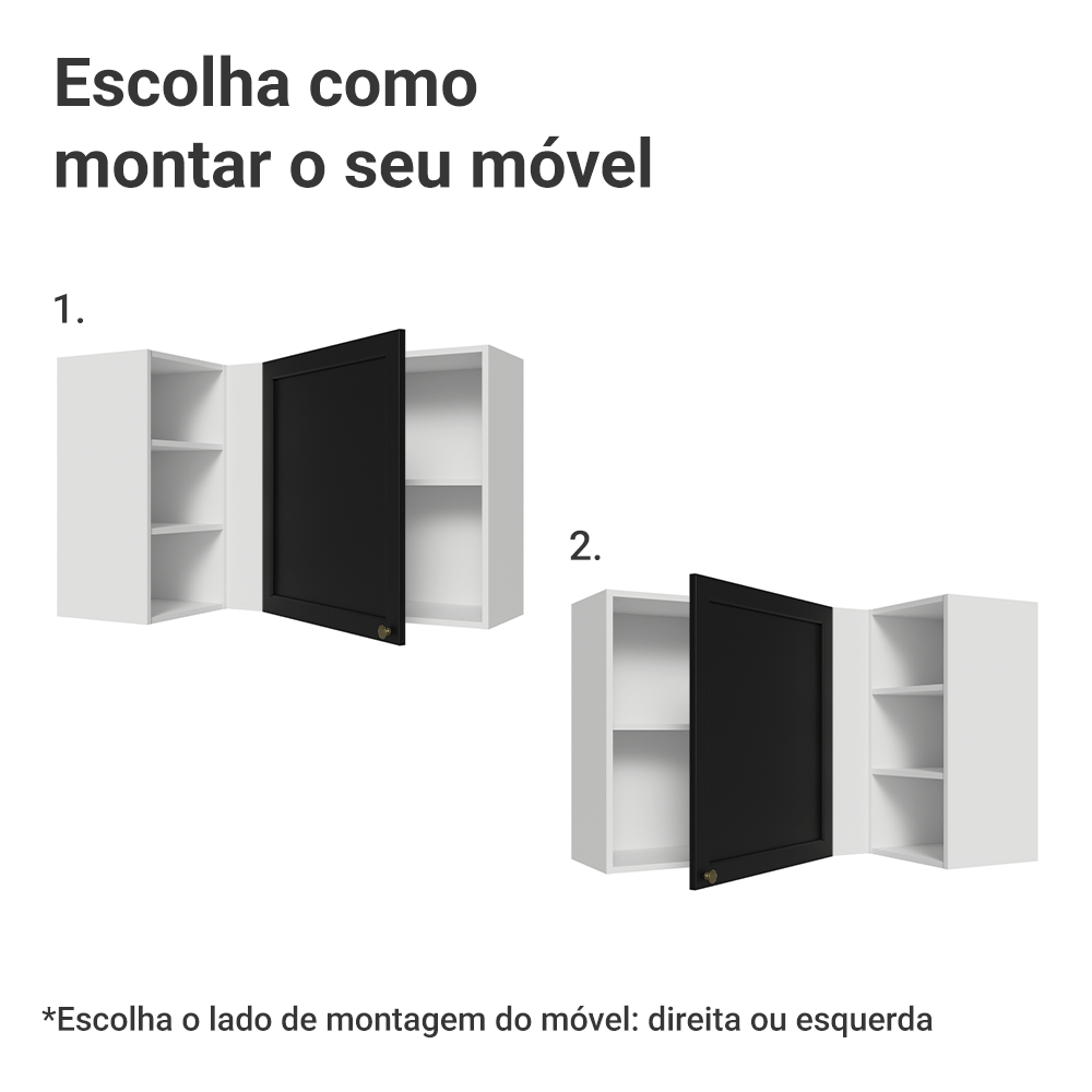 Armário Aéreo de Canto Para Linha 60 cm de Profundidade Branco/Preto Vik Madesa