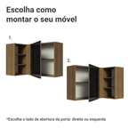 Armário Aéreo de Canto com Adega Acoplada Madesa Lux 1 Porta Rustic/Preto